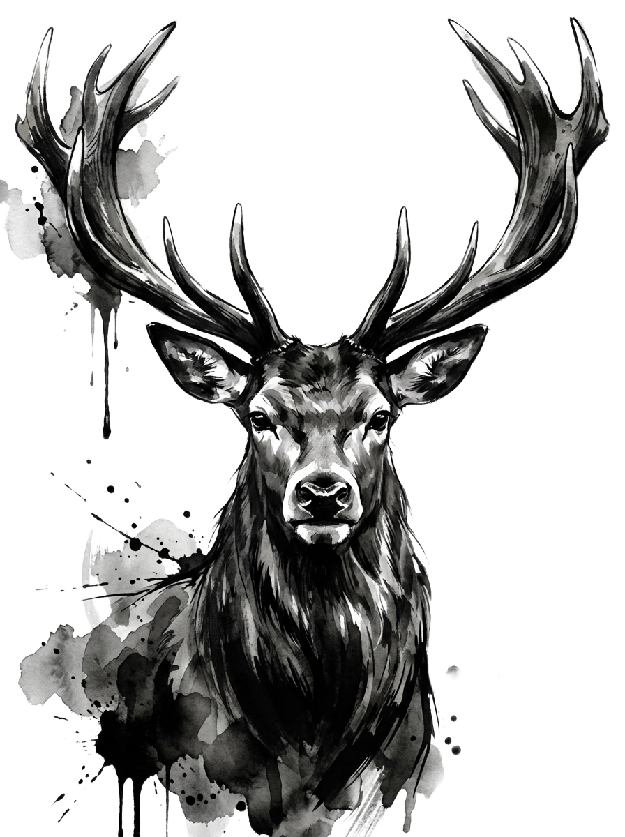 鹿の墨絵アート